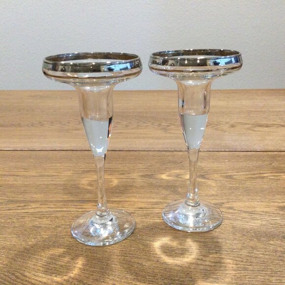 2 Circle Clear Glass Candle Stick Holders - Picture 1 of 5